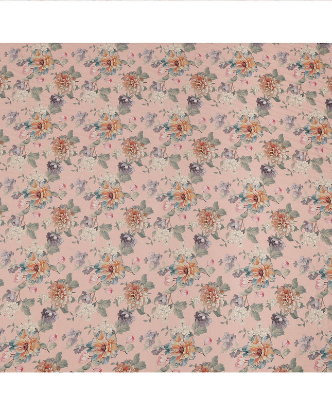 Peach Multicolor Floral Printed Viscose Crepe Fabric with Artistic Bloom Design, 110 cms Width, Made in India-D26303