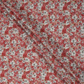 Red Floral Printed Viscose Crepe Fabric with White and Pink Bloom Design, 110 cms Width, Made in India-D26291