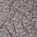Slate Grey Floral Printed Viscose Crepe Fabric with White and Pink Bloom Design, 110 cms Width, Made in India-D26301