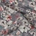 Slate Grey Floral Printed Viscose Crepe Fabric with White and Pink Bloom Design, 110 cms Width, Made in India-D26301