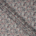 Slate Grey Floral Printed Viscose Crepe Fabric with White and Pink Bloom Design, 110 cms Width, Made in India-D26301
