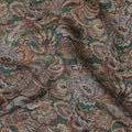 Olive Green Paisley Printed Viscose Crepe Fabric with Multicolor Mughal Floral Design, 110 cms Width, Made in India-D26300