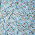 Sky Blue and Beige Floral Printed Synthetic Crepe Fabric, 110 Cms Width, Made in India-D26260
