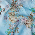 Sky Blue and Beige Floral Printed Synthetic Crepe Fabric, 110 Cms Width, Made in India-D26260