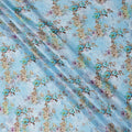 Sky Blue and Beige Floral Printed Synthetic Crepe Fabric, 110 Cms Width, Made in India-D26260