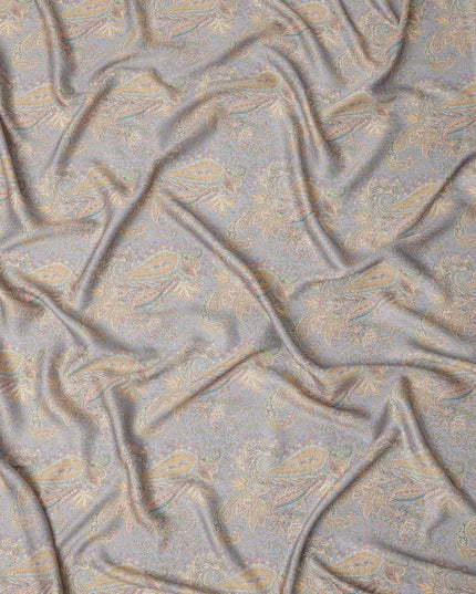Grey and Beige Paisley Printed Synthetic Crepe Fabric, 110 Cms Width, Made in India-D26267