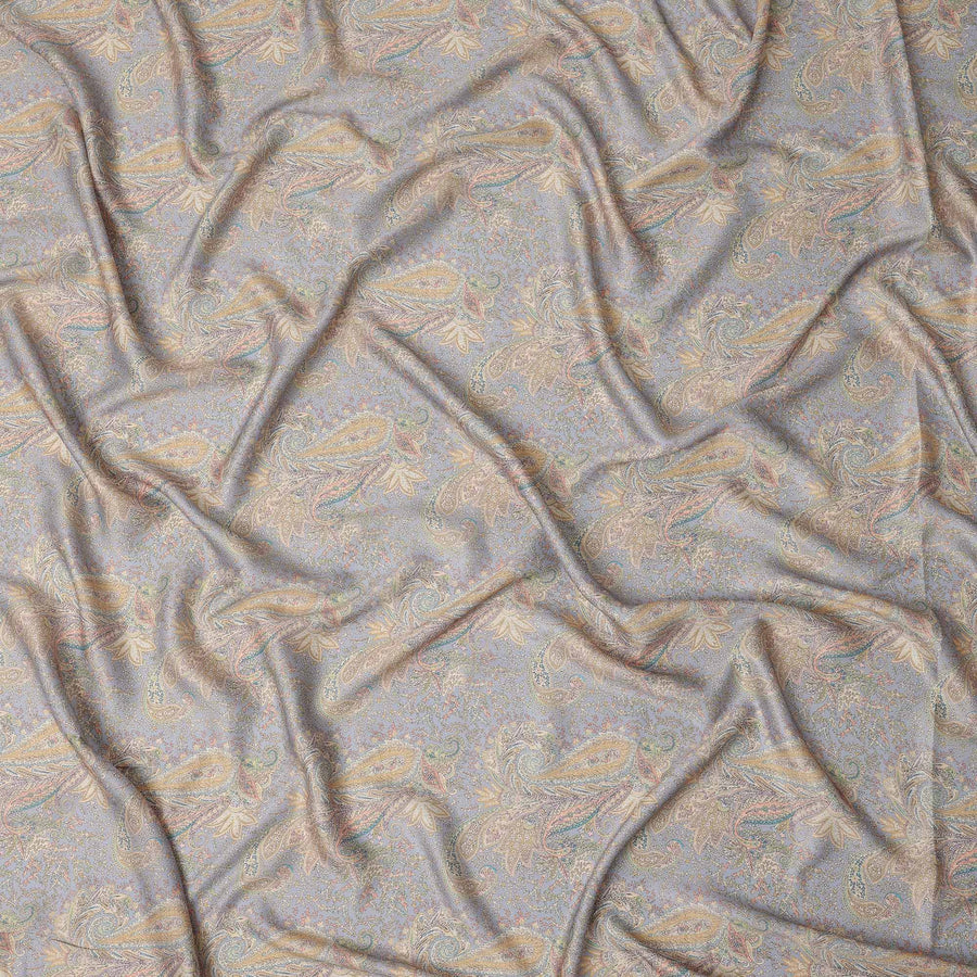 Grey and Beige Paisley Printed Synthetic Crepe Fabric, 110 Cms Width, Made in India-D26267