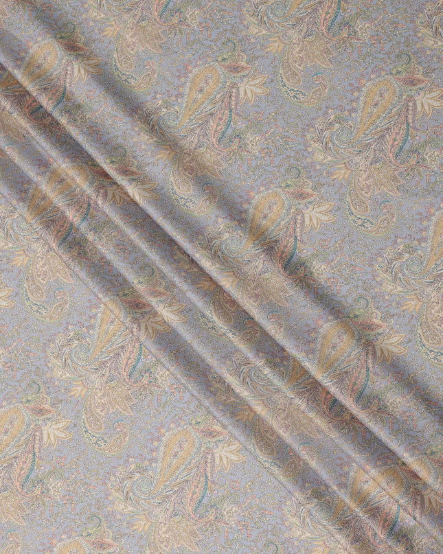 Grey and Beige Paisley Printed Synthetic Crepe Fabric, 110 Cms Width, Made in India-D26267