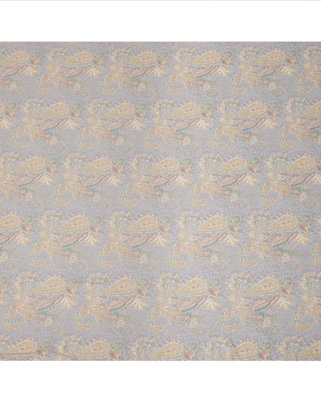 Grey and Beige Paisley Printed Synthetic Crepe Fabric, 110 Cms Width, Made in India-D26267