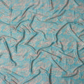 Turquoise and Beige Paisley Printed Synthetic Crepe Fabric, 110 Cms Width, Made in India-D26270