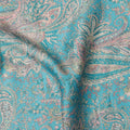 Turquoise and Beige Paisley Printed Synthetic Crepe Fabric, 110 Cms Width, Made in India-D26270
