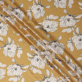 Mustard Yellow and White Floral Printed Synthetic Crepe Fabric, 110 Cms Width, Made in India-D26256