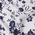 White and Navy Blue Floral Printed Synthetic Crepe Fabric, 110 Cms Width, Made in India-D26262