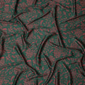 Bottle Green and Red Leaf Printed Synthetic Crepe Fabric, 110 Cms Width, Made in India-D26263
