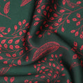 Bottle Green and Red Leaf Printed Synthetic Crepe Fabric, 110 Cms Width, Made in India-D26263