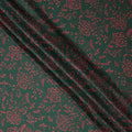 Bottle Green and Red Leaf Printed Synthetic Crepe Fabric, 110 Cms Width, Made in India-D26263