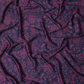 Navy Blue and Magenta Leaf Printed Synthetic Crepe Fabric, 110 Cms Width, Made in India-D26261
