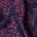 Navy Blue and Magenta Leaf Printed Synthetic Crepe Fabric, 110 Cms Width, Made in India-D26261