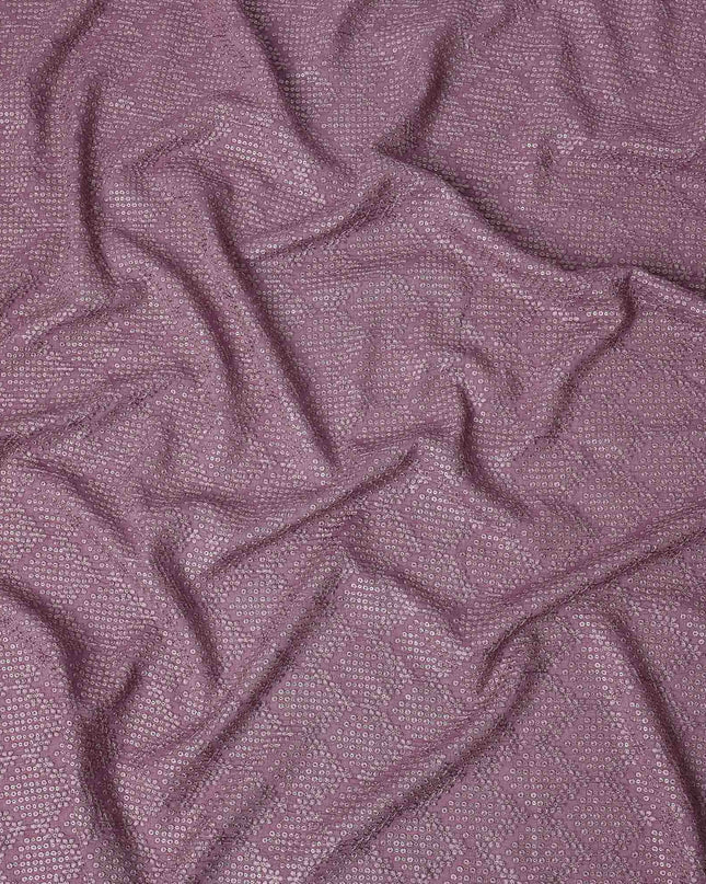 Mauve Sequin Embroidered Geometric Pattern Synthetic Viscose Fabric, 110 Cms Width, Made in India-D26375
