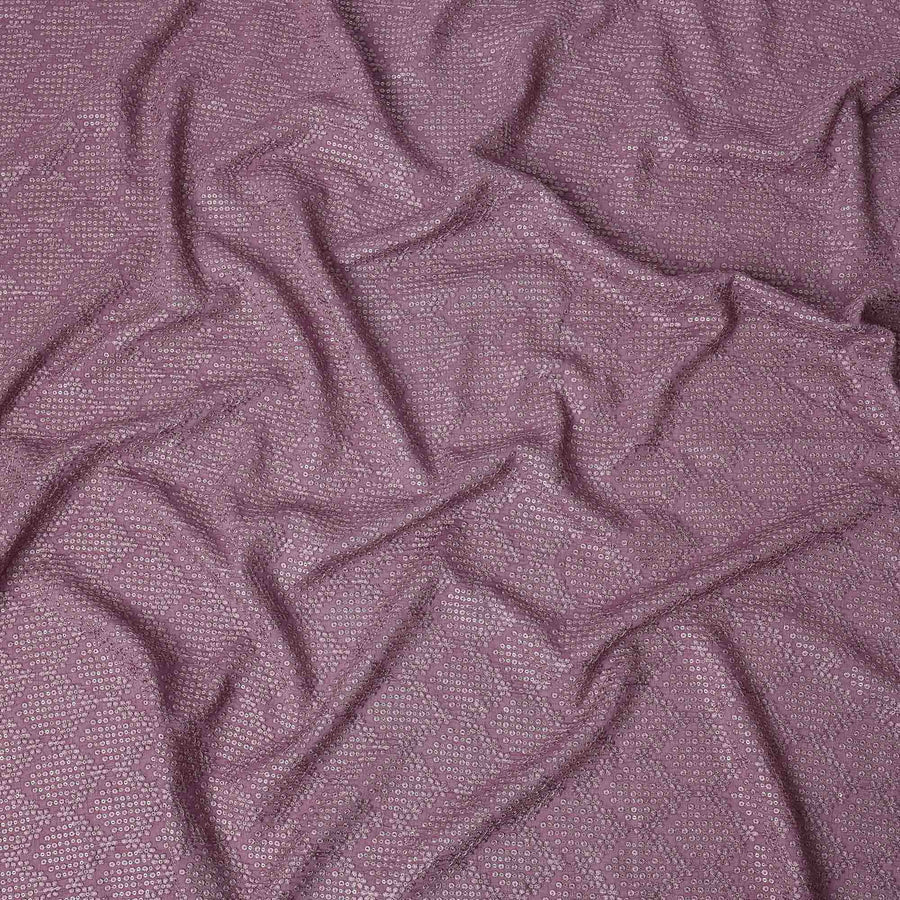 Mauve Sequin Embroidered Geometric Pattern Synthetic Viscose Fabric, 110 Cms Width, Made in India-D26375