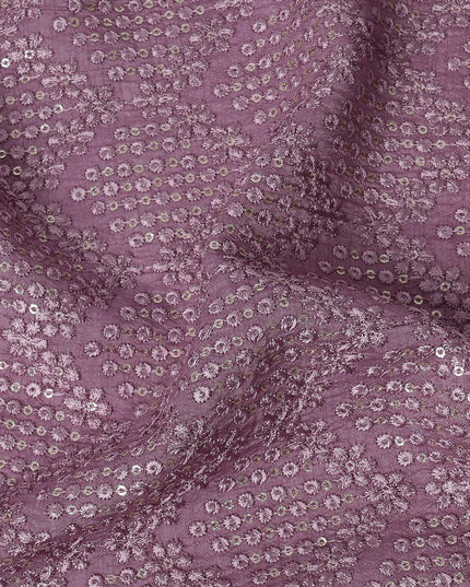 Mauve Sequin Embroidered Geometric Pattern Synthetic Viscose Fabric, 110 Cms Width, Made in India-D26375