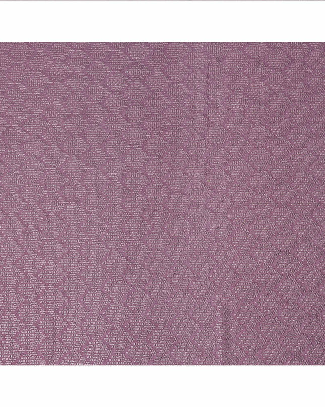 Mauve Sequin Embroidered Geometric Pattern Synthetic Viscose Fabric, 110 Cms Width, Made in India-D26375