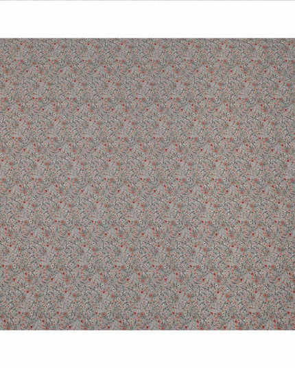 Grey Multicolor Floral Printed Viscose Crepe Fabric with Delicate Botanical Design, 110 cms Width, Made in India-D26275