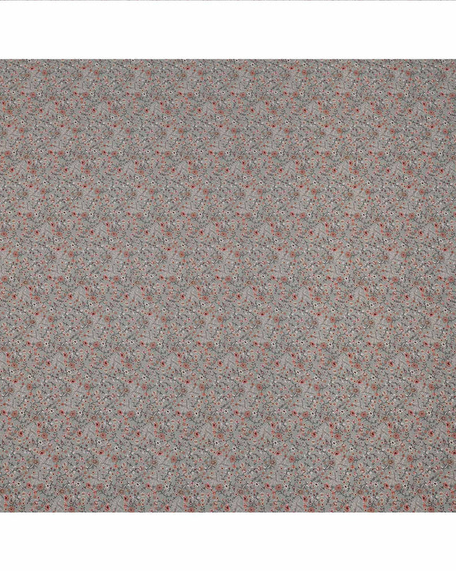 Grey Multicolor Floral Printed Viscose Crepe Fabric with Delicate Botanical Design, 110 cms Width, Made in India-D26275