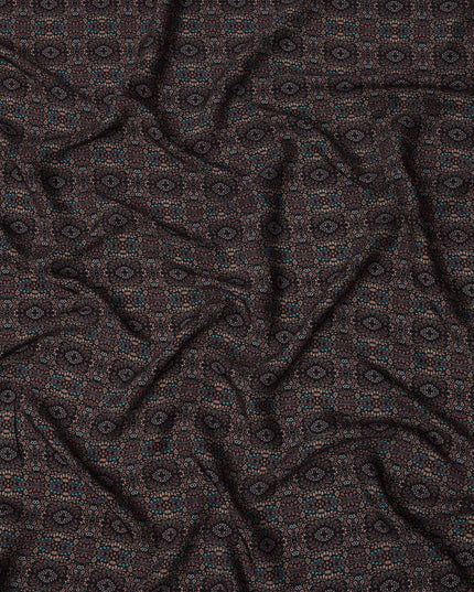 Black Geometric Printed Viscose Crepe Fabric with Multicolor Mosaic Pattern, 110 cms Width, Made in India-D26285