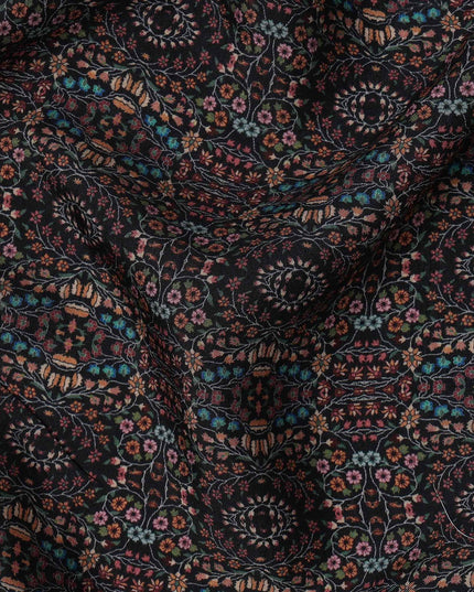 Black Geometric Printed Viscose Crepe Fabric with Multicolor Mosaic Pattern, 110 cms Width, Made in India-D26285