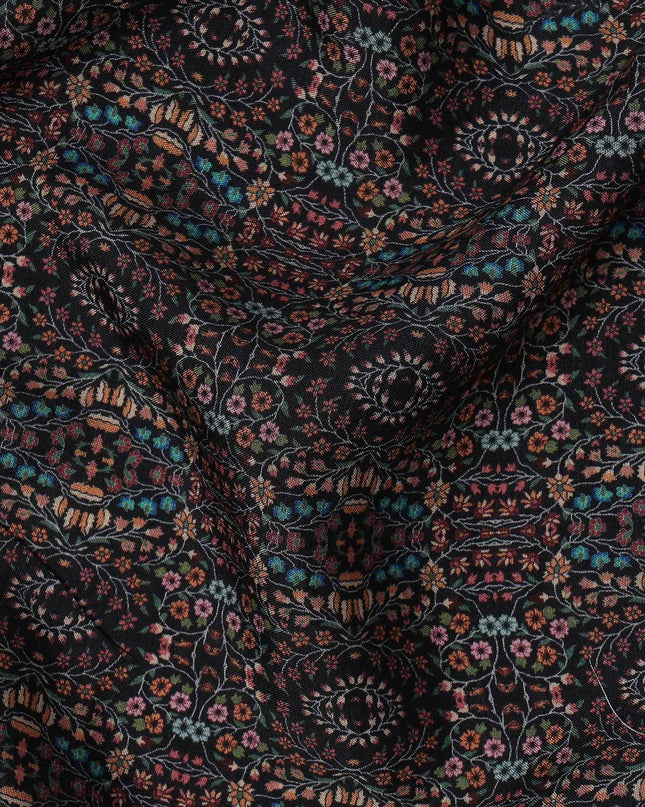 Black Geometric Printed Viscose Crepe Fabric with Multicolor Mosaic Pattern, 110 cms Width, Made in India-D26285
