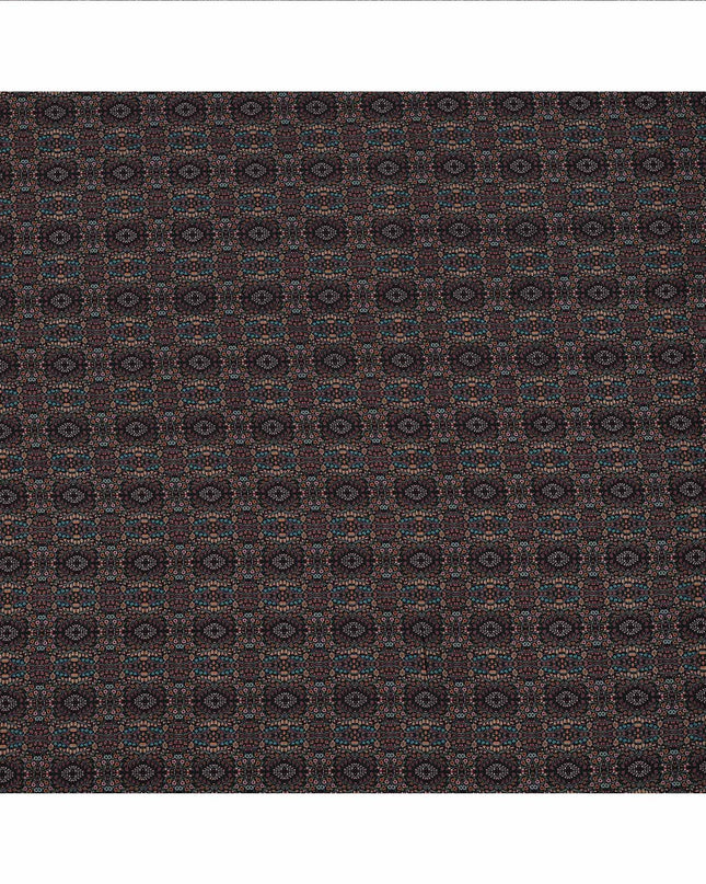 Black Geometric Printed Viscose Crepe Fabric with Multicolor Mosaic Pattern, 110 cms Width, Made in India-D26285