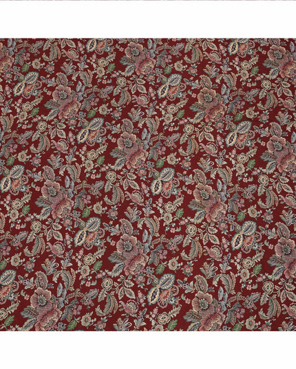 Maroon Multicolor Floral Printed Viscose Crepe Fabric with Ornate Botanical Design, 110 cms Width, Made in India-D26305
