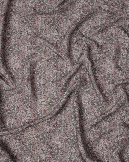 Mauve Paisley Printed Viscose Crepe Fabric with Intricate Ethnic Design, 110 cms Width, Made in India-D26287