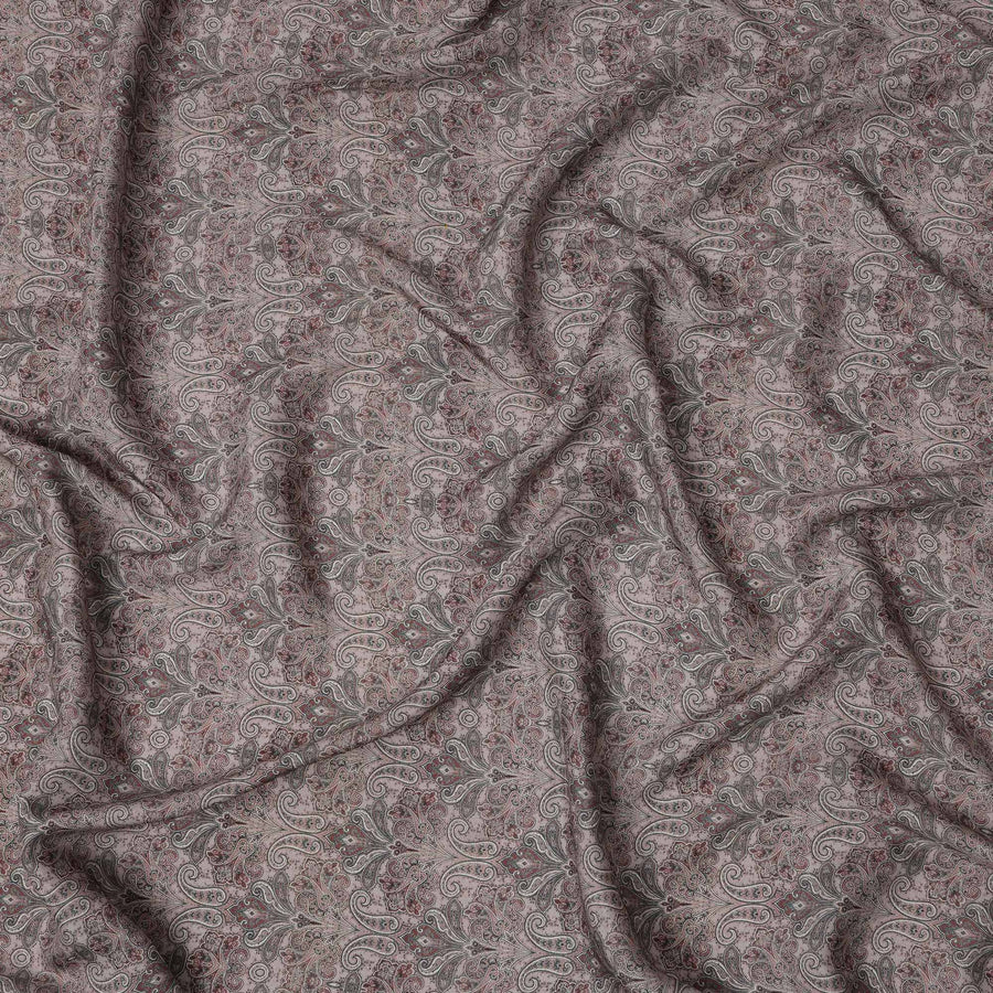 Mauve Paisley Printed Viscose Crepe Fabric with Intricate Ethnic Design, 110 cms Width, Made in India-D26287