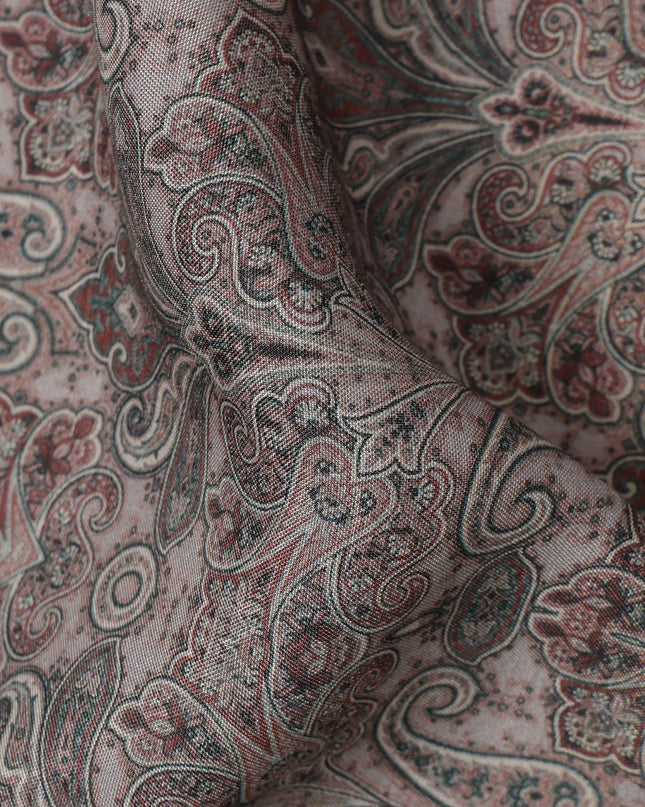 Mauve Paisley Printed Viscose Crepe Fabric with Intricate Ethnic Design, 110 cms Width, Made in India-D26287