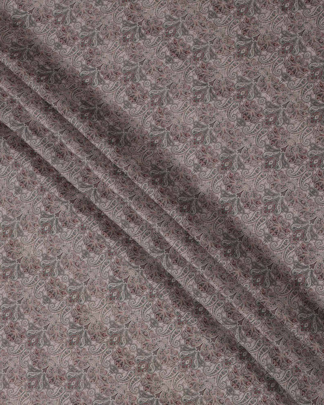 Mauve Paisley Printed Viscose Crepe Fabric with Intricate Ethnic Design, 110 cms Width, Made in India-D26287