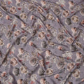 Lavender Floral Printed Viscose Crepe Fabric with Beige and Mauve Rose Design, 110 cms Width, Made in India-D26282