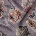 Lavender Floral Printed Viscose Crepe Fabric with Beige and Mauve Rose Design, 110 cms Width, Made in India-D26282