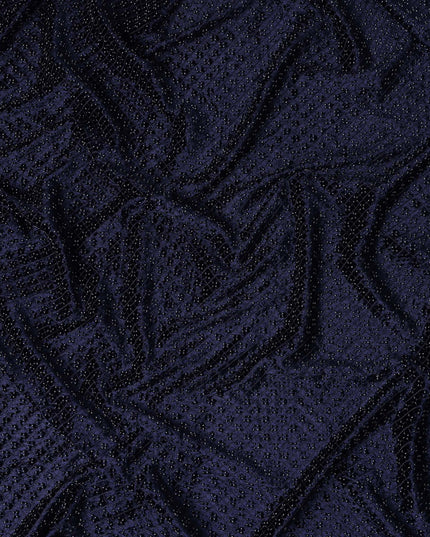 Royal Navy Blue Self Trellis Synthetic Blended Velvet Fabric