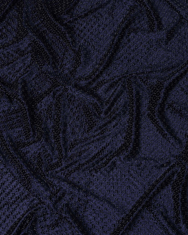 Royal Navy Blue Self Trellis Synthetic Blended Velvet Fabric
