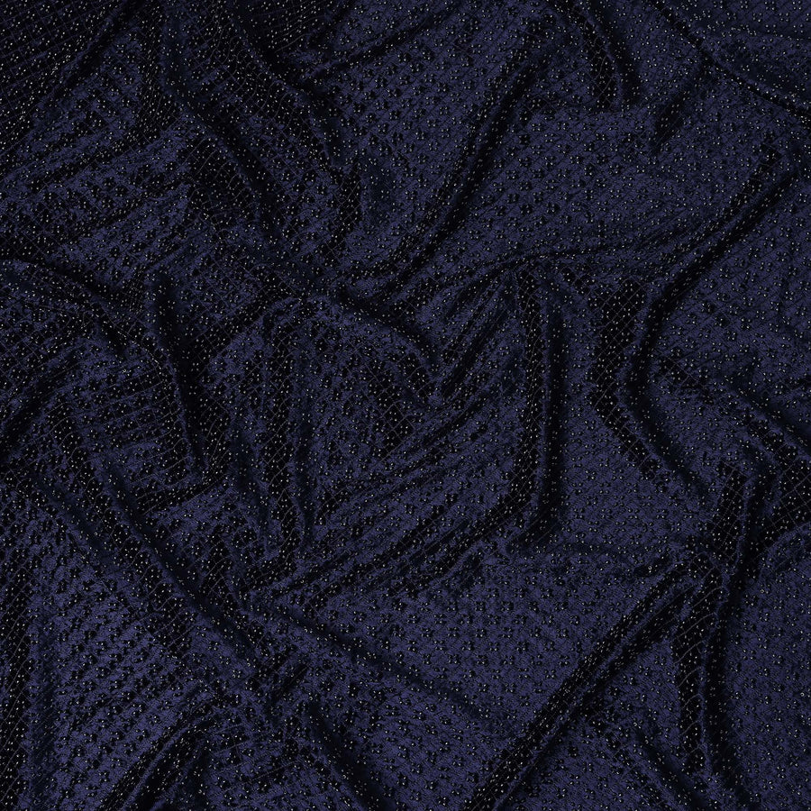 Royal Navy Blue Self Trellis Synthetic Blended Velvet Fabric