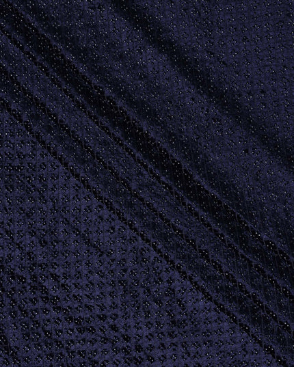 Royal Navy Blue Self Trellis Synthetic Blended Velvet Fabric