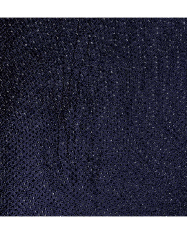 Royal Navy Blue Self Trellis Synthetic Blended Velvet Fabric