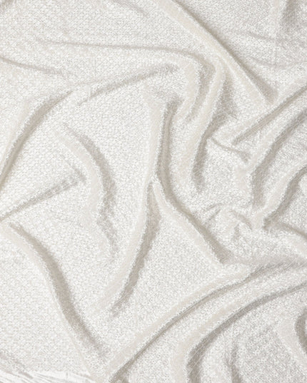 Ivory White Self Trellis Synthetic Blended Velvet Fabric
