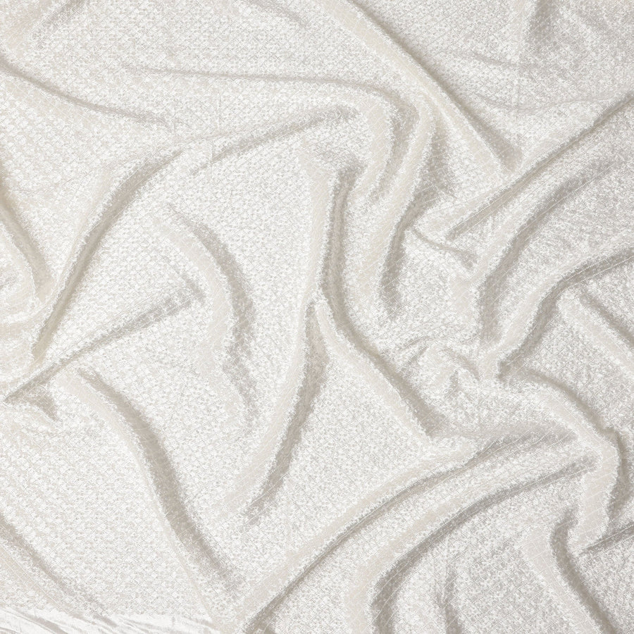 Ivory White Self Trellis Synthetic Blended Velvet Fabric