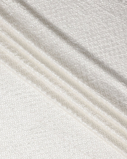 Ivory White Self Trellis Synthetic Blended Velvet Fabric