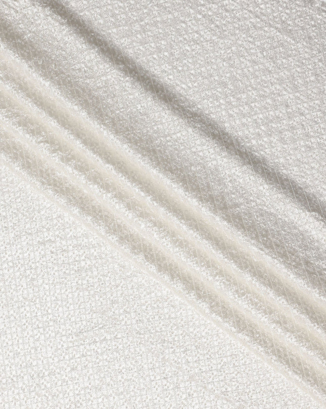 Ivory White Self Trellis Synthetic Blended Velvet Fabric