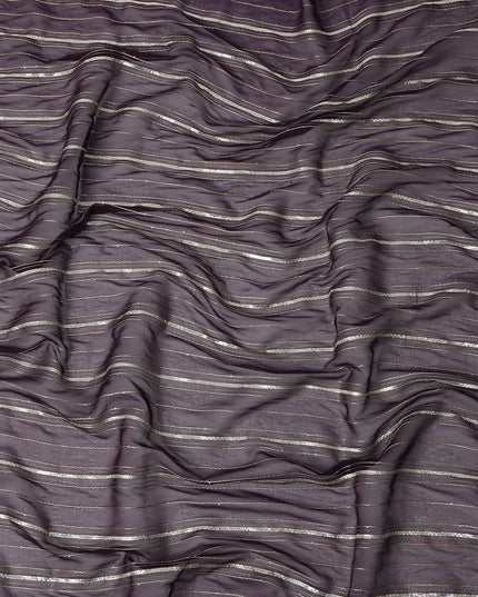 Dark Mauve Silver Zari Striped Synthetic Georgette Chiffon Fabric, 110 Cms Width, Made in India-D26203