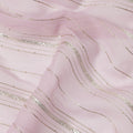 Baby Pink Silver Zari Striped Synthetic Georgette Chiffon Fabric, 110 Cms Width, Made in India-D26194